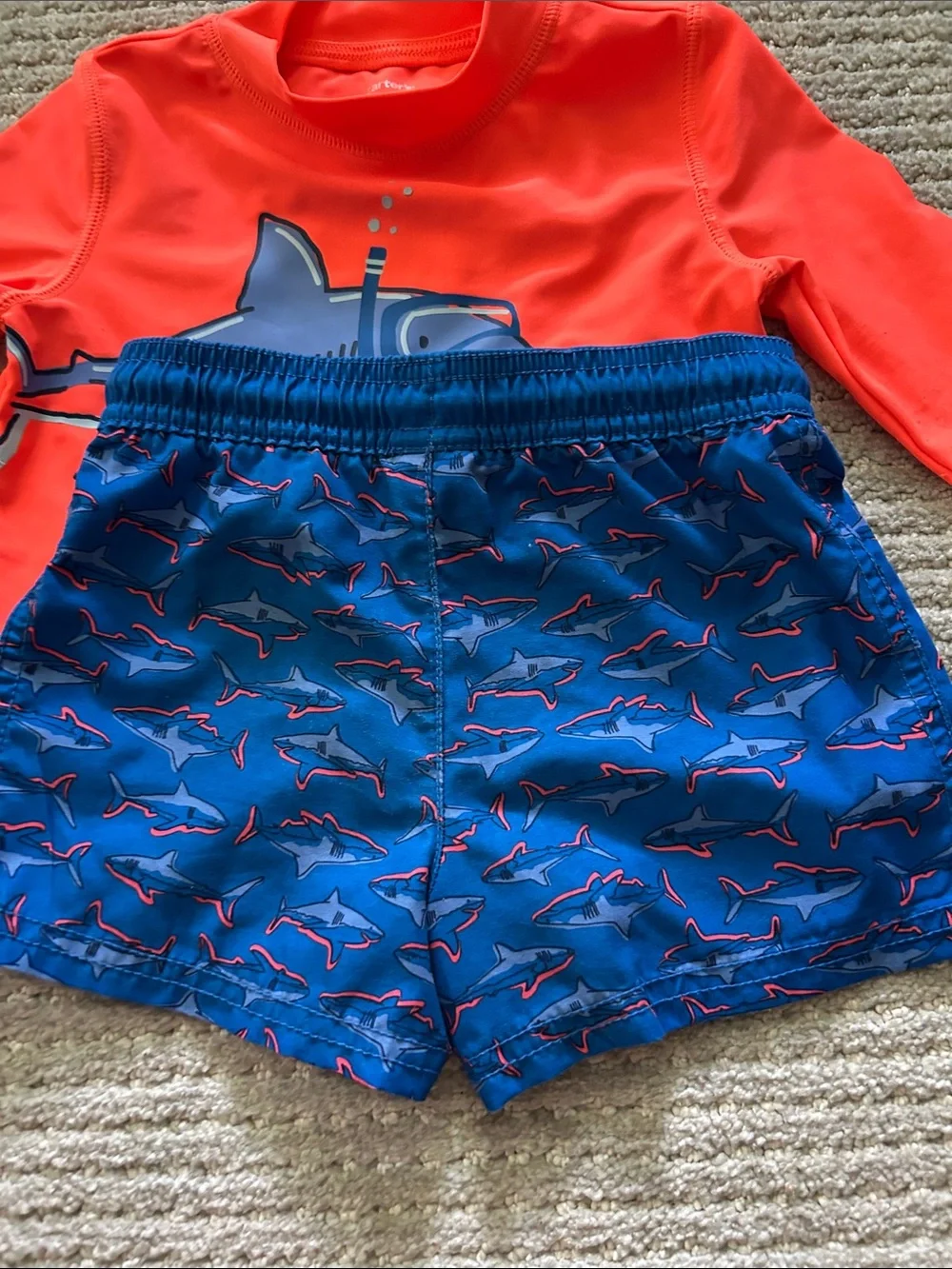 Kids Orange & Blue Shark Rash Guard Swim Set